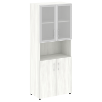 Шкаф высокий широкий (2 низких фасада ЛДСП + 2 низких фасада стекло в раме) Yalta LT.ST-1.4 R снежная патина